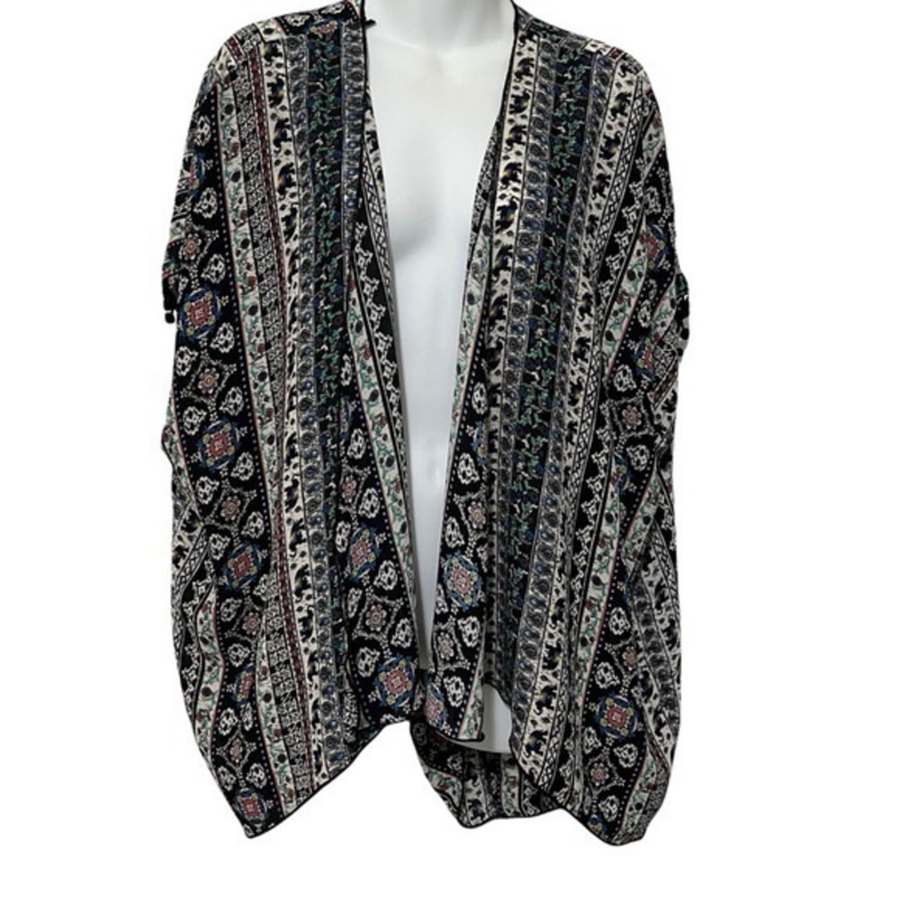 Poetry Kimono with little Black Balls around the Sleeves